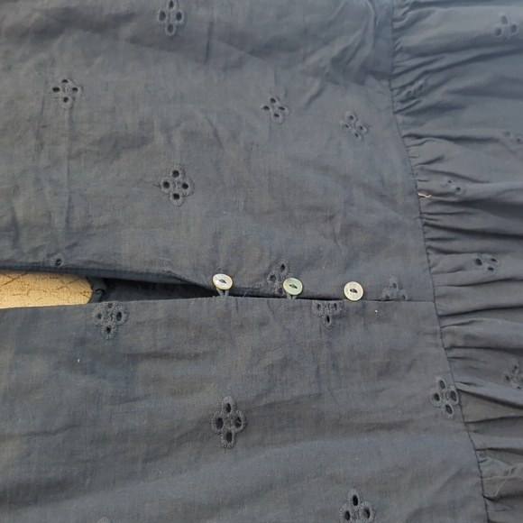 Suzanne Betro Navy Eyelet Empire Waist Dress, Bell Sleeves, Cotton, Navy, Medium - Picture 7 of 8